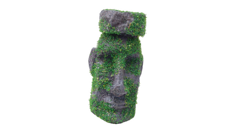 Easter Island statue with moss, 12cm aquarium ornament, adding charm and hiding spots for fish in any tank.