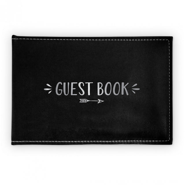 Elegant black guest book with fabric cover, 50 lined pages for messages, perfect for weddings and events.
