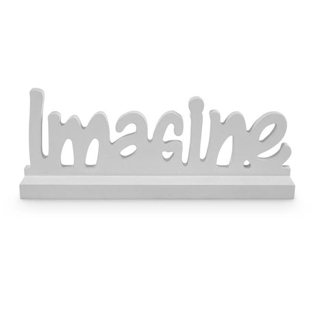 Elegant wooden plaque with "Imagine" in soft italic script, perfect for home decor and inspiration.