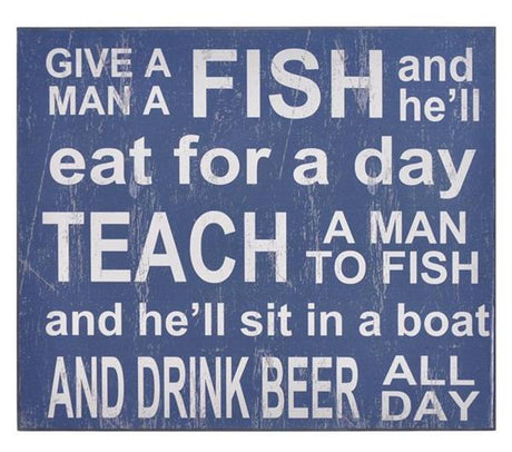 Plaque featuring 'Give A Man A Fish', 30 X 25CM, crafted from MDF, ideal for inspiring decor and thoughtful gifting.