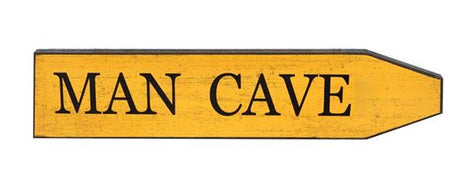 Vintage yellow "Man Cave" street sign, 45x10 cm, crafted from MDF, ideal for decorating garages or personal spaces.