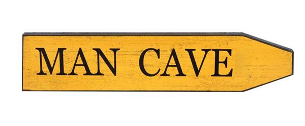 Vintage yellow "Man Cave" street sign, 45x10 cm, crafted from MDF, ideal for decorating garages or personal spaces.