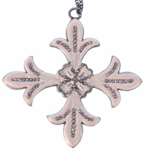Elegant white enamel Fleur De Lys Cross, measuring 11x1x12.2 cm, perfect for home decor or as a meaningful gift.