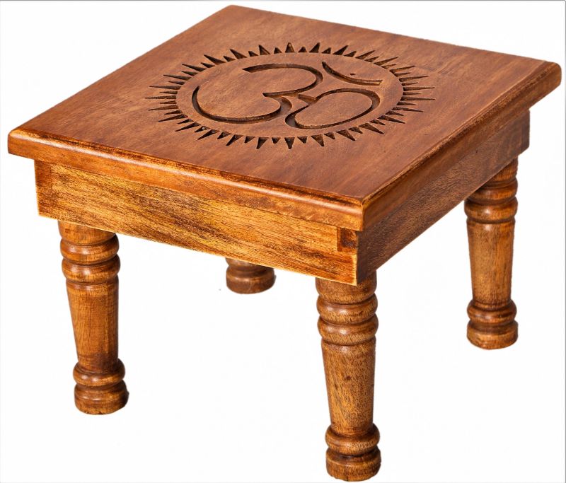 Handcrafted mango wood altar table with Tree of Life symbol, ideal for spiritual practices, rituals, and meditation.