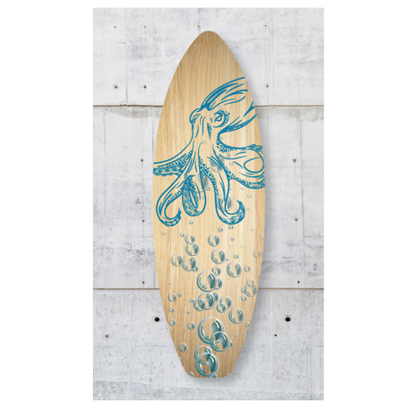Wall art featuring a striking octopus design printed on eco-friendly wood, ready to hang and beautifully packaged.