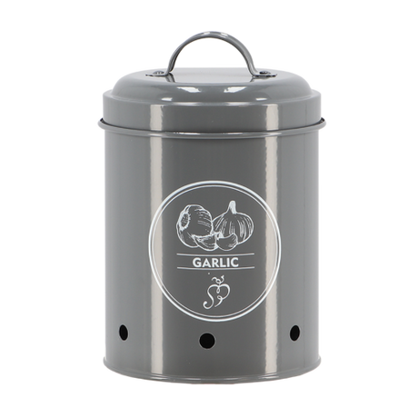 Stylish garlic charcoal storage tin with ventilation holes, designed to keep garlic fresh and organized in your kitchen.