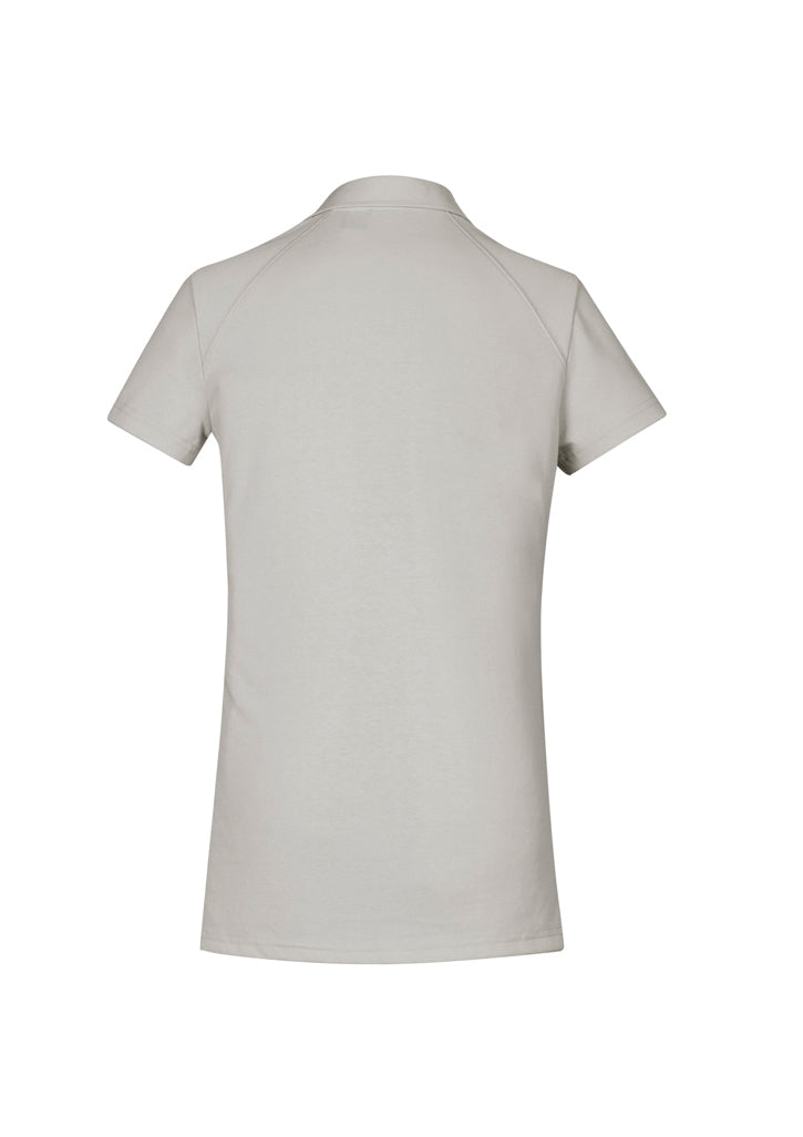 Elegant Byron Ladies Polo in Sand, size 16, showcasing a soft cotton blend, neat collar, and flattering open neckline.