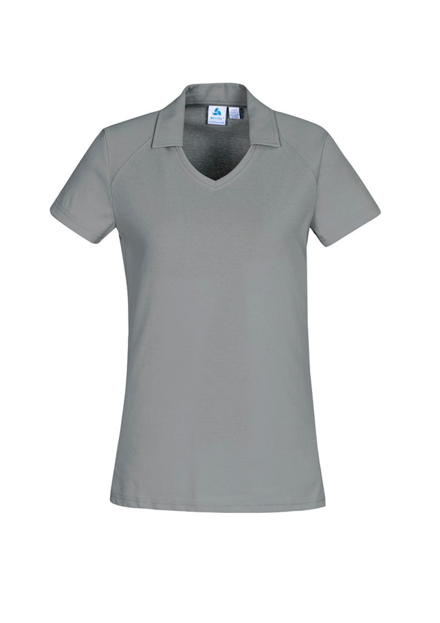 Byron Ladies Polo in silver, size 10, featuring a neat collar and flattering neckline, crafted for comfort and style.
