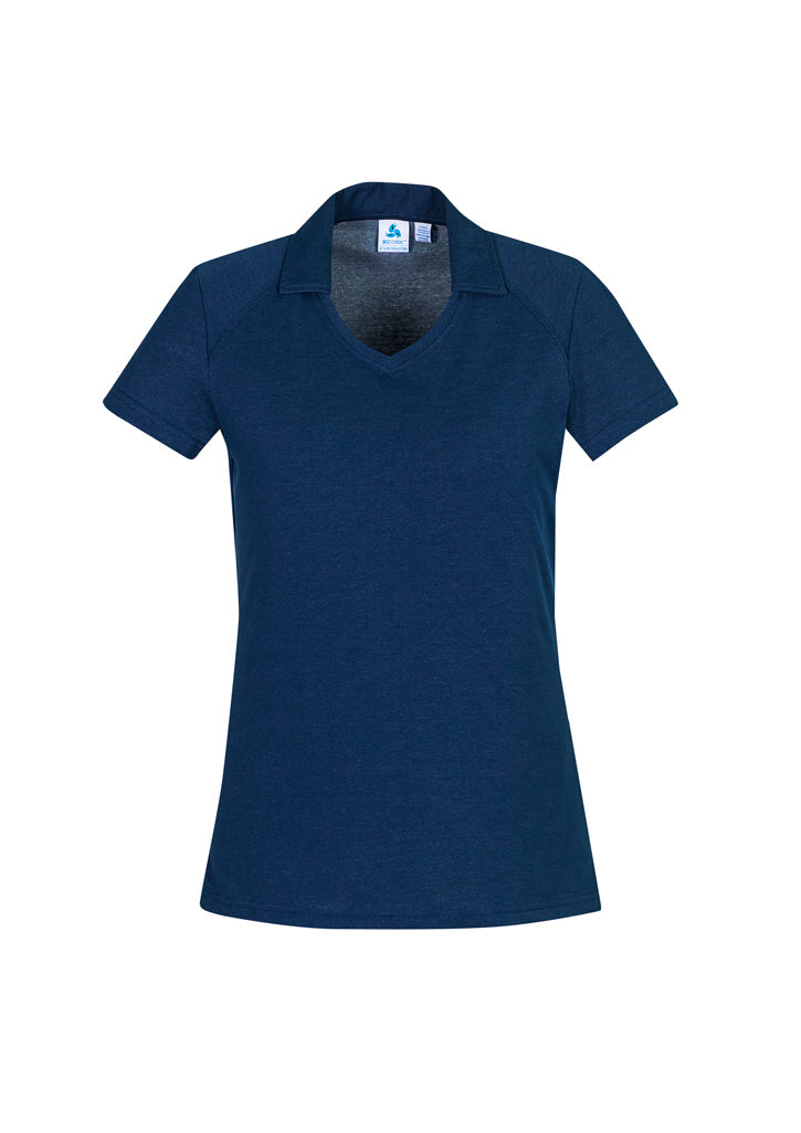 Byron Ladies Polo in Steel Blue, size 22, featuring a flattering design and luxe cotton-polyester blend for comfort and style.