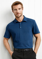Steel blue Byron Mens Polo in XL, featuring a modern collar, button placket, and a loose pocket for stylish comfort.