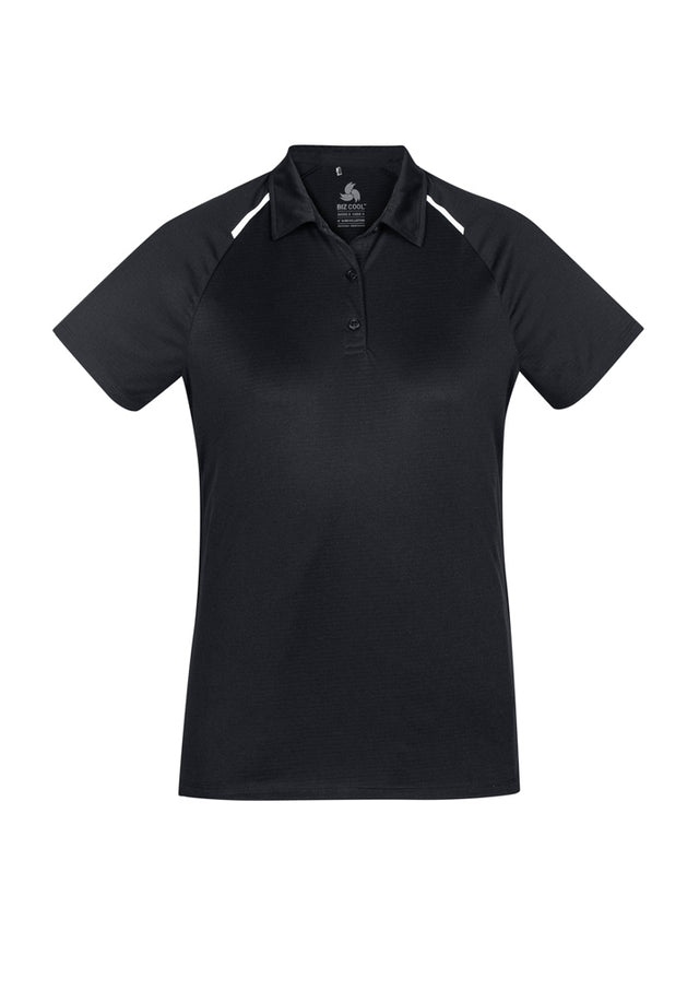 Stylish Academy Ladies Polo in Black/White, size 18, featuring breathable fabric, UPF protection, and a modern classic design.