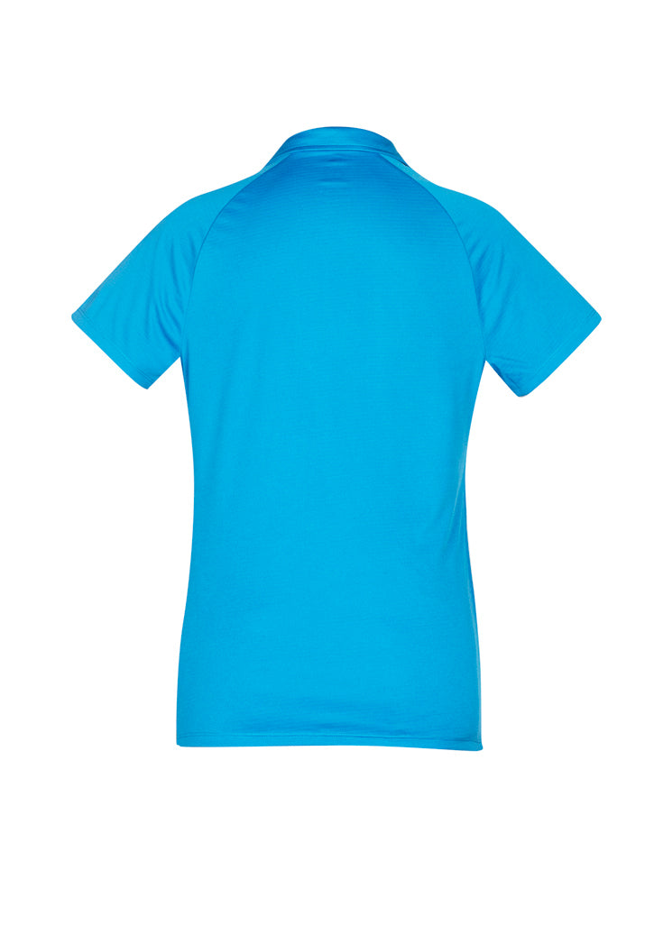 Academy Ladies Polo in Cyan/Navy, featuring breathable polyester, UPF protection, and stylish design for versatile wear.