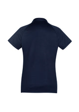 Academy Ladies Polo in navy and teal featuring breathable fabric, UPF protection, and a stylish design for versatile wear.
