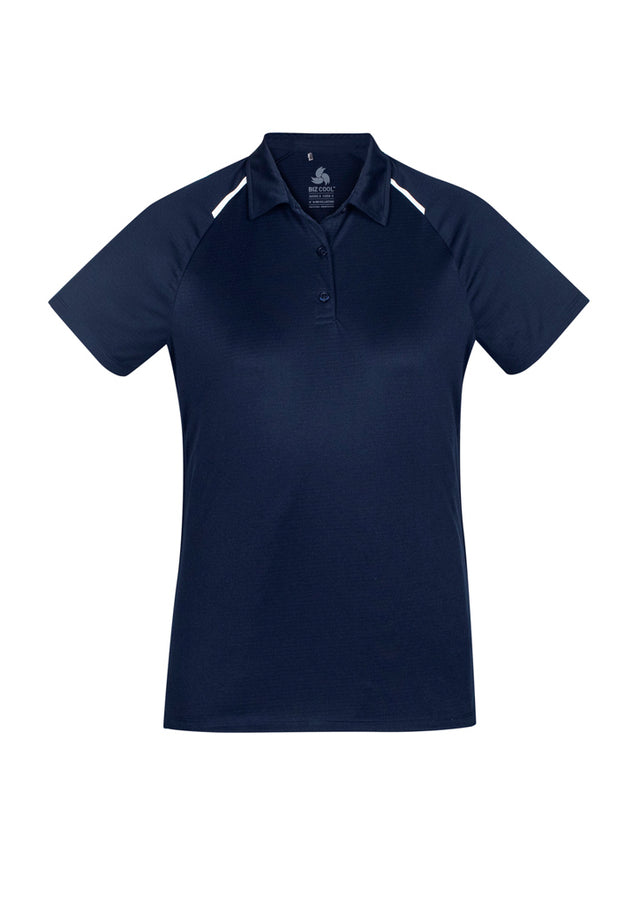 Navy/white ladies polo shirt from Biz Collection, featuring breathable polyester and stylish design, perfect for various occasions.