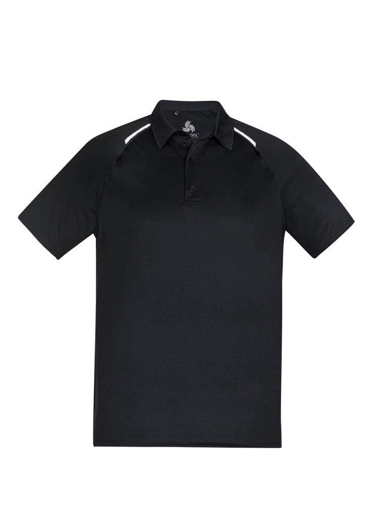 Men's black and white polo shirt in 5XL, featuring breathable fabric, UPF protection, and a stylish design from Biz Collection.
