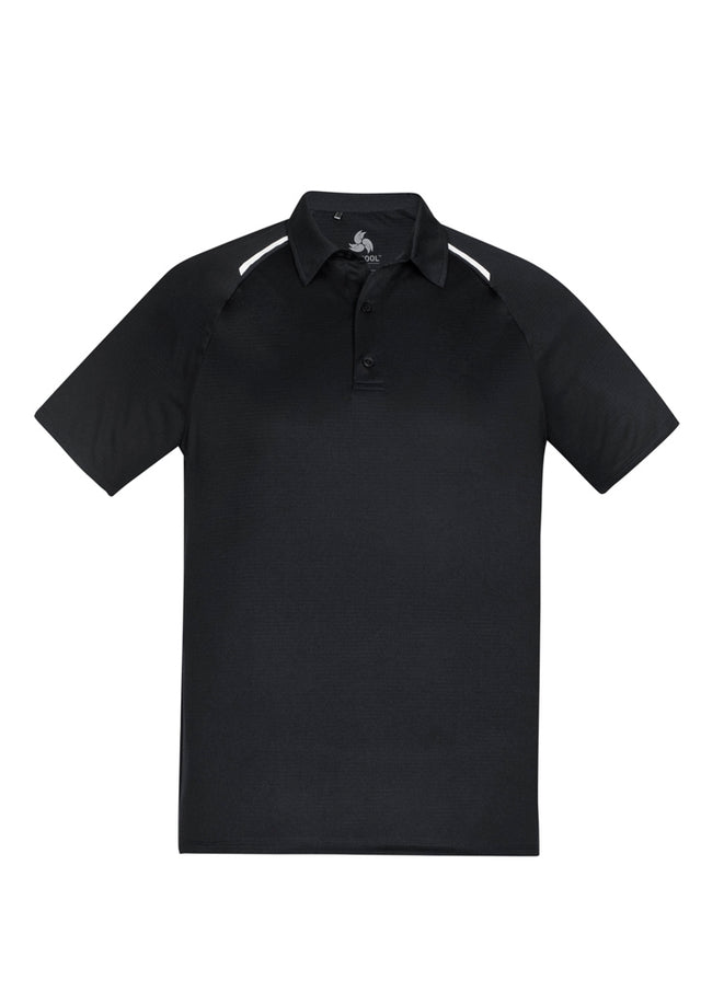 Men's black and white polo shirt in 5XL, featuring breathable fabric, UPF protection, and a stylish design from Biz Collection.