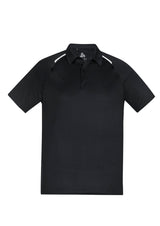 Academy Mens Polo in Black/White, featuring breathable fabric, UPF protection, and stylish design by Biz Collection.