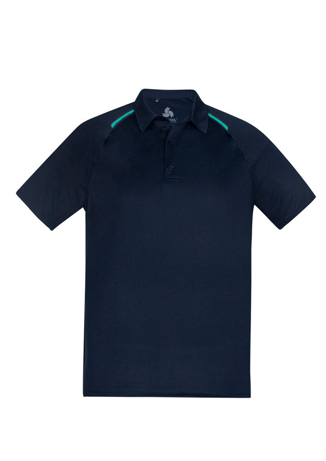 Navy/Teal Academy Men's Polo in 2XL, featuring breathable polyester, modern fit, and stylish contrast details.