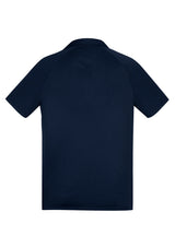 Stylish navy and white men's polo from Biz Collection, featuring breathable fabric, UPF protection, and a classic fit.