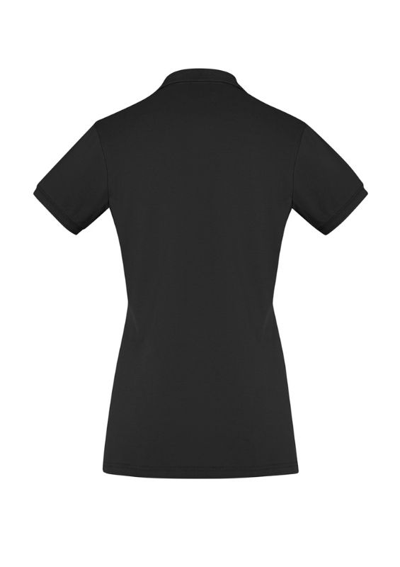 Stylish black Ladies City Polo (Size 6) featuring a waffle knit collar, breathable fabric, and UPF 50+ protection.