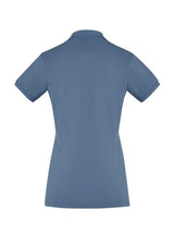 Ladies City Polo in Grey Smoke, featuring a stylish waffle knit collar, side splits, and UPF 50+ for sun protection, Size 6.