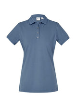 Ladies City Polo in Grey Smoke, Size 6, featuring waffle knit collar, side splits, and UPF 50+ for style and sun protection.