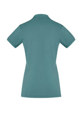 Ladies City Polo in Jasper Green, Size 14, featuring breathable stretch fabric and waffle knit collar for a chic look.