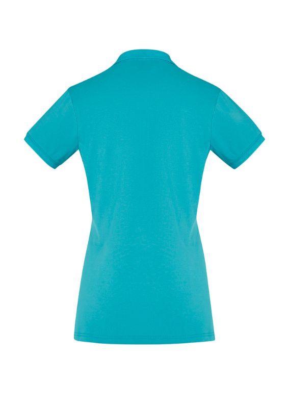 Teal Ladies City Polo in size 6 with waffle knit collar, breathable stretch fabric, and UPF 50+ sun protection.