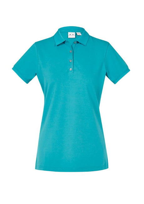 Teal Ladies City Polo shirt in Size 22, featuring breathable fabric, UPF 50+, and stylish waffle knit collar and cuff.