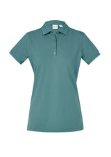 Ladies City Polo in Jasper Green, Size 14, featuring a waffle knit collar and UPF 50+ protection for stylish, all-day comfort.