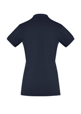 Navy Ladies City Polo, size 12, featuring a waffle knit collar, UPF 50+ protection, and a flattering longer length.