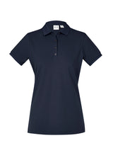 Ladies City Polo in navy featuring a unique waffle knit collar, breathable stretch fabric, and UPF 50+ sun protection.