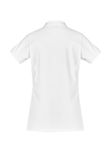 Ladies City Polo in white, size 14; features breathable cotton blend, UPF 50+ protection, and stylish waffle knit details.