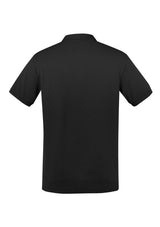 Men's City Polo in black, size S, featuring breathable cotton blend, unique collar, side splits, and functional pocket.