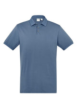 Men's City Polo in Grey Smoke, Size S, featuring breathable cotton blend, waffle collar, longer fit, and UPF 50+ protection.