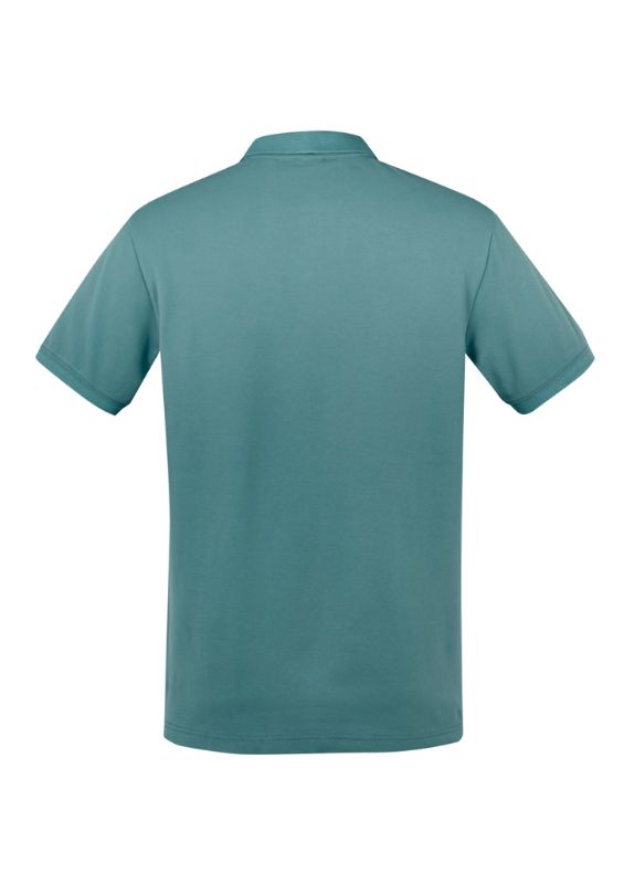 Men's City Polo in Jasper Green, features breathable cotton-elastane blend, waffle knit collar, and UPF 50+ protection. Size M.