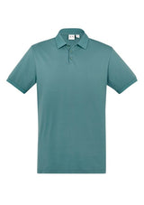 Men's Jasper Green polo shirt featuring a waffle knit collar, breathable fabric, and UPF 50+ protection in size Small.