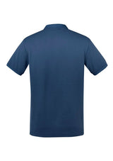 Men's City Polo in Mineral Blue, Size S, featuring breathable cotton, waffle knit collar, side splits, and UPF 50+ protection.