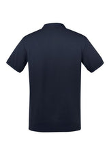 Men's City Polo in Navy, size S, featuring unique waffle knit collar, side splits, and breathable UPF 50+ fabric.