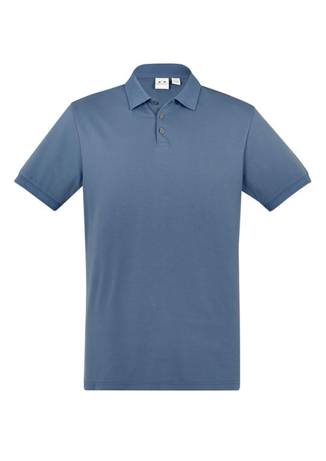 Men's City Polo in Grey Smoke featuring a unique waffle knit collar, breathable fabric, and stylish side splits for a modern look.