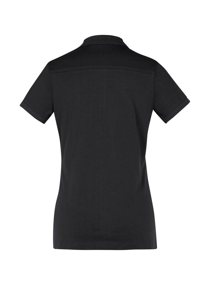 Ladies Aston Polo in Black/Silver Grey, featuring soft cotton, elegant collar, and sun protection for stylish comfort.