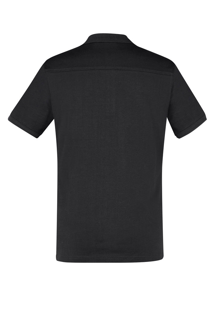 Men's Aston Polo in Black/Silver Grey, 3XL, features stylish striped collar, comfortable cotton fabric, and a practical pocket.