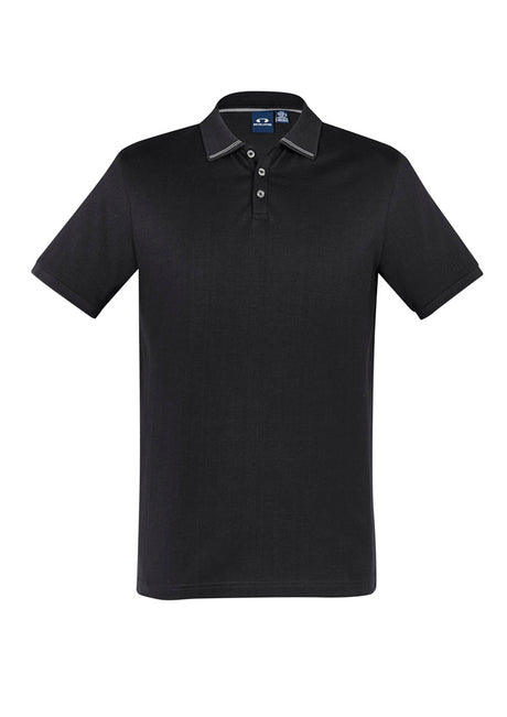 Men's Aston Polo in Black/Silver Grey 2XL, featuring soft cotton, elegant collar, UPF 50+ protection, and a relaxed fit.