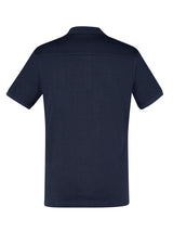 Navy/Silver Grey Men's Aston Polo from Biz Collection, featuring soft cotton, stylish collar, and UPF 50+ protection.