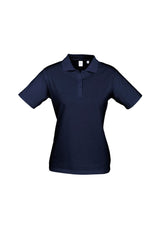 Ladies Ice Polo in navy, size 14, featuring a knitted collar, slimline placket, and comfortable 100% combed cotton fabric.