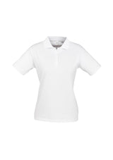 Ladies Ice Polo in white, size 18 with matching collar, crafted from 100% cotton, ideal for casual and professional wear.