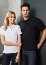 Elegant Ladies Ice Polo in black, size 24, featuring a knitted collar, slimline placket, and durable cotton fabric for everyday comfort.