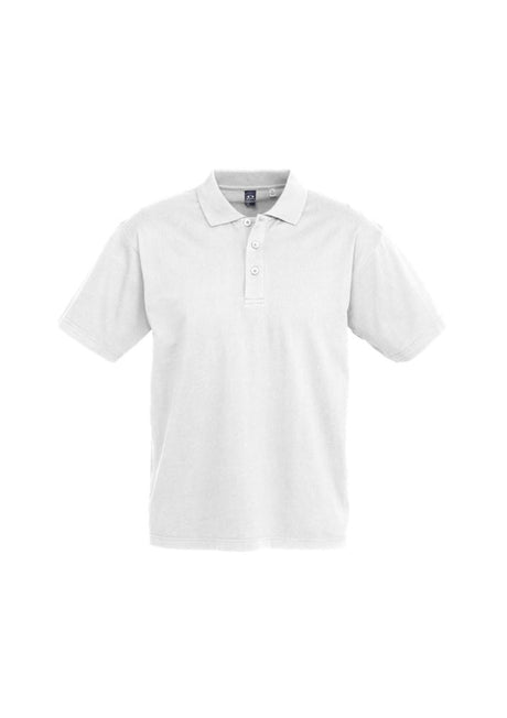 Men's Ice Polo in white, size XL, featuring premium cotton, stitched details, knitted collar, and a functional pocket.