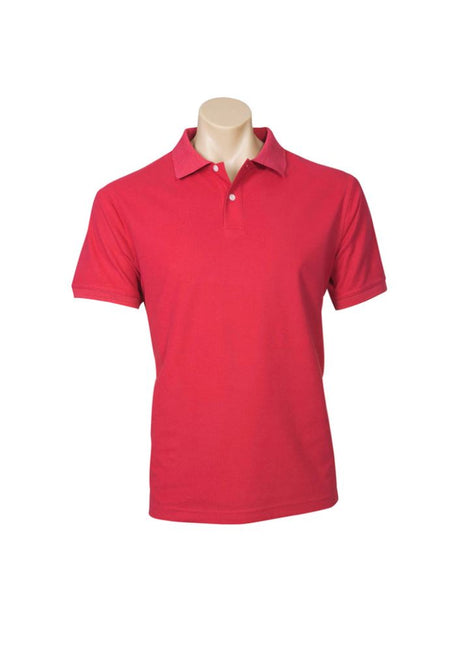 Men's vibrant red neon polo shirt in size 5XL, featuring premium fabric, UPF protection, and a stylish button placket.