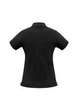 Ladies Neon Polo in Black, size 14, featuring premium pique knit, UPF protection, and stylish button placket for comfort and versatility.